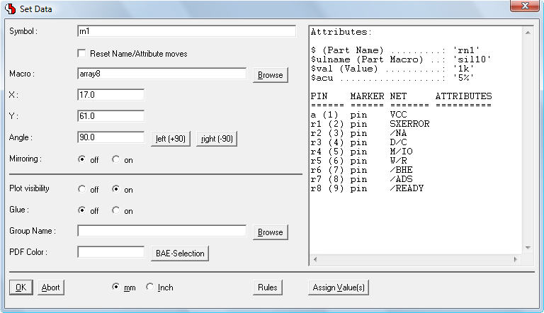 BAE Version 7.6: Schematic Editor - Symbol Pin List in p-Key Dialog