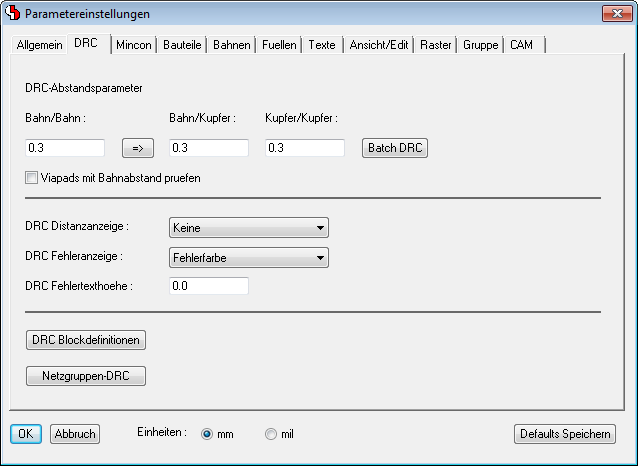 BAE Version 8.0: Layouteditor: Dialog Parametereinstellungen